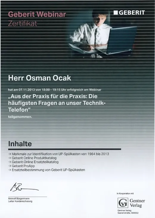 Zertifikat: Sanitär aus der Praxis
